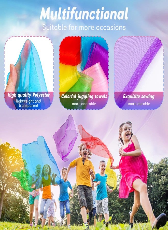 Cikyner Juggling Scarves, 6 Pcs Colorful Chiffon Cloths 60x60cm Dance Scarves Juggling Cloths for Dance Gymnastic Clothes Dance Towels for Indoor & Garden Dancing, Juggling, Sensory Game for Children - Image 2